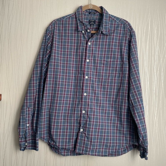 J.Crew Men's XL Flex Washed Slim Untucked Plaid Long Sleeve Button Down Shirt - Picture 1 of 6